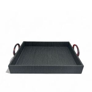 NEW‎ Mariposa Midnight Faux Grasscloth Tortoise Shell Handled Decorative Tray